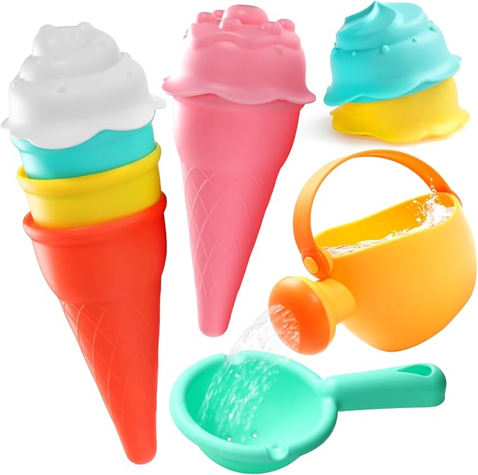 Baby Bath Toys for Kids Ages 1-3 6 PCS Ice Cream Toddler Bath Toys Mold Free Bathtub Water Shower Toys for 1 2 3 4 5 6 Years Old Girls Boys Birthday Gifts