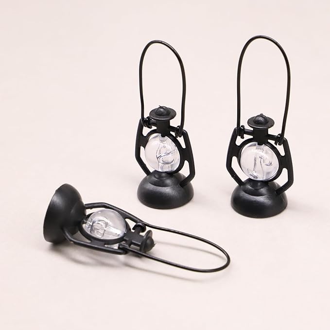 Miniature Lantern, Dollhouse Lantern, Halloween Miniatures Lantern, Fairy Garden Lantern, Outdoor Lamp Light, Dollhouse Porch Light, for Christmas Miniatures, Diorama, Terrarium (3PCS)