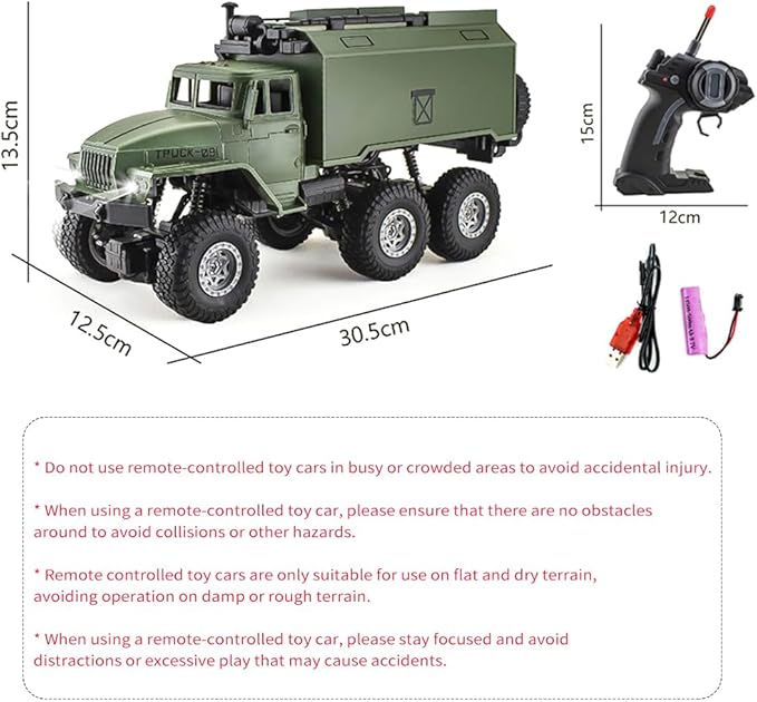 Remote Control Car, RC Military Truck 1:16 Scale Military Command Vehicle with LED Light 6WD Off-Road Crawler All Terrain Toy Car for Teen Adults