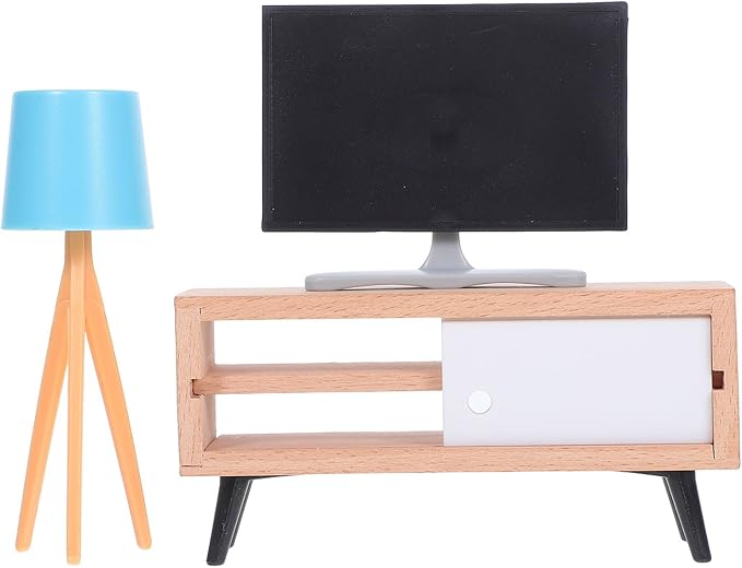 Toyvian Dollhouse Miniature Tv Set: 1/12 Scale Dollhouse Furniture with Television Cabinet Floor Lamp Model - Realistic Design - Ideal for Mini House, Cake Topper