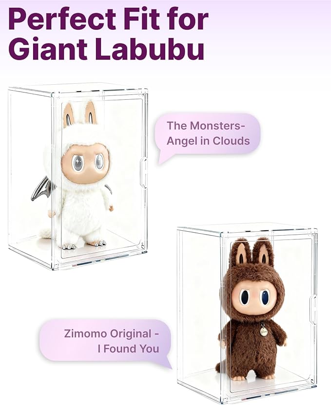 2-Pack XXL-Large Acrylic Display Cases for Gaint Labubu Collectibles 60cm/23.6", Dustproof and Figure Display Case, Compatible with ZIMOMO & Angel in Clouds, Clear Display Box Organizer