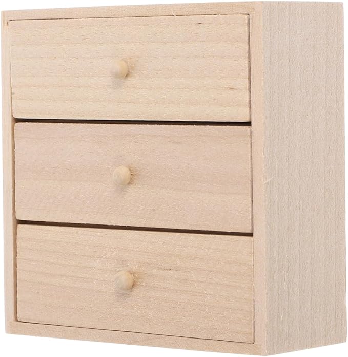 Toyvian Mini Doll House Cabinet 1 12 Scale Wooden Miniature Storage Cabinet with 3 Drawers for Dollhouse Bedroom Living Room Kitchen Furniture Decor