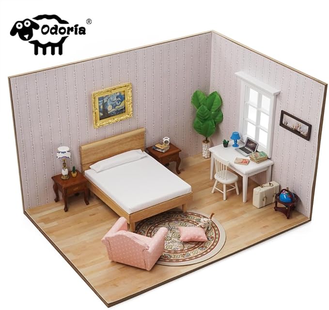 Odoria 1/12 Miniature Chair Armchair Dollhouse Furniture Accessories, Plaid