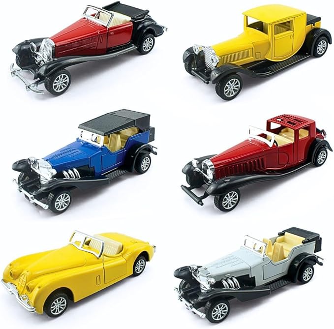 6 Pack - Diecast Cars Antique Classic American Vehicles with Pullback Action and Openable Doors, Collectible Vintage Retro Model Cars Toy for Display and Gifts for Kids (1:32 Scale)