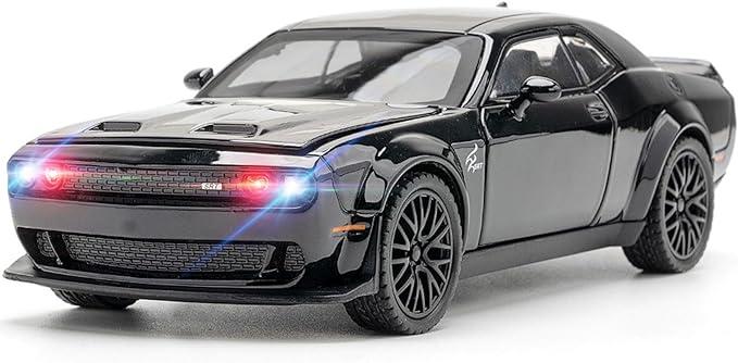 Toy Cars 1/32 Dodge Challenger Die Cast Metal Toy Cars Hellcat Toy Car with Sound and Light Pull Back Hellcat Car for 3+ Year Old Boys and Kids
