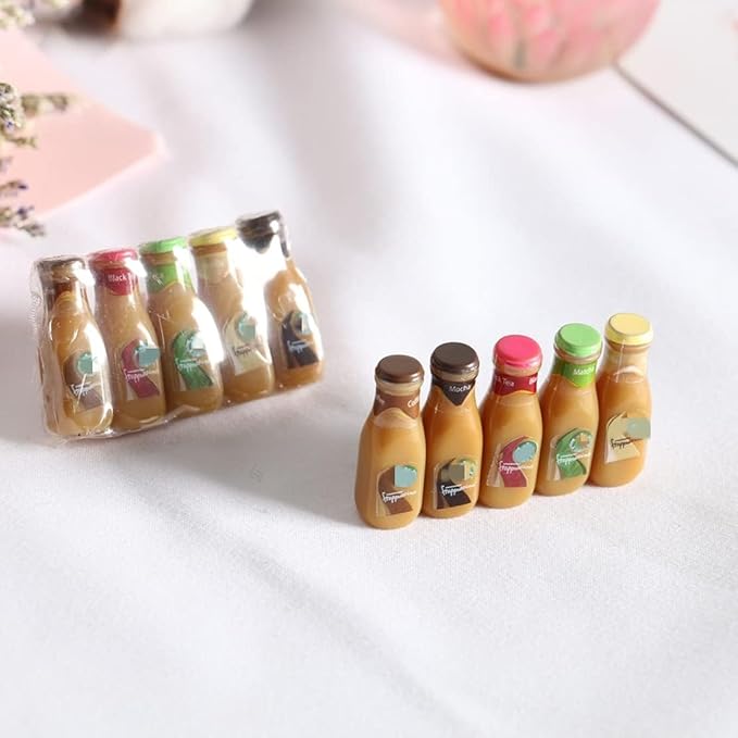 Dollhouse Decoration Accessories, 1:12 Dollhouse Ornament 5 Pcs Mini Bottled Coffee Drink Set