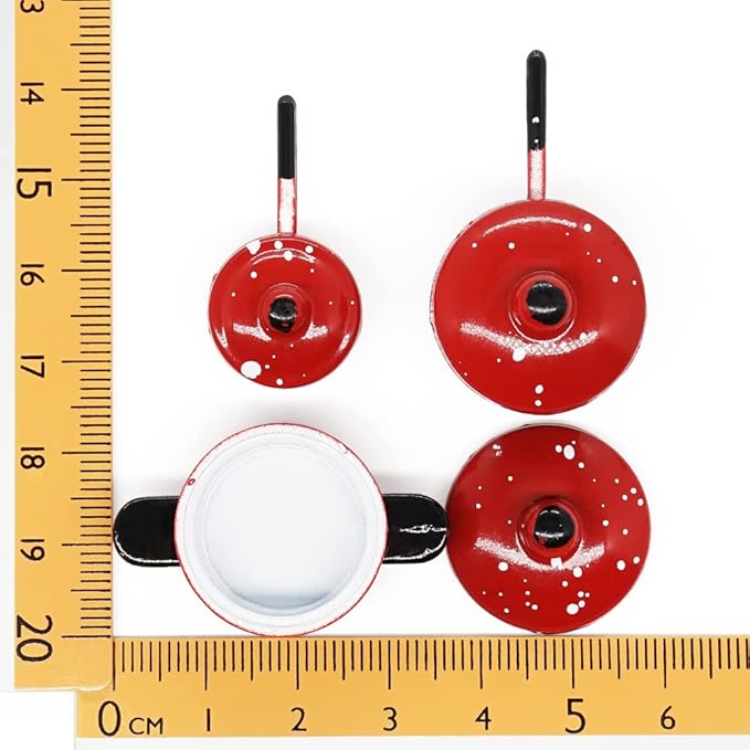 Odoria 1/12 Miniature Pots and Pans Dollhouse Cookware Accessories, Red