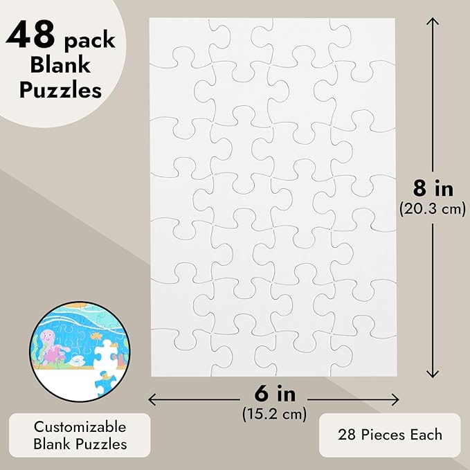 Juvale DIY Crafts Kit - Make Your Own Custom Puzzle Canvas - Mini Puzzles for Kids & Bulk Craft Kits - 6 x 8 in, 28 Pieces, 48-Pack