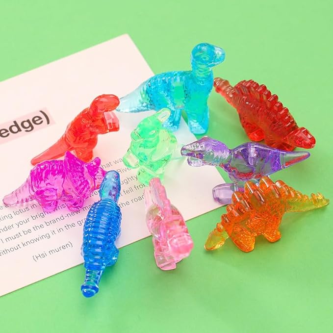 HappyFiller 55 Pcs Multi Color Mini Acrylic Dinosaur Figures,Tiny Resin Sensory Bin Filler, Beach Theme Party Favors Cake Decoration,Vase Fillers