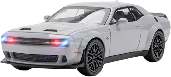 Toy Cars 1/32 Dodge Challenger Die Cast Metal Toy Cars Hellcat Toy Car with Sound and Light Pull Back Hellcat Car for 3+ Year Old Boys and Kids