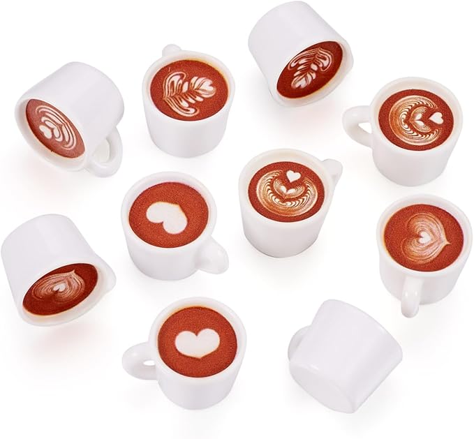 Cheriswelry 20Pcs Coffee Cup Pendants Imitation Food Resin Charms Hot Drink Latte Dangle Charms 13.5~14mm for DIY Craft Earring Bracelet Necklace Jewelry Making