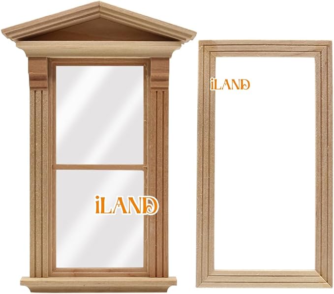 iLAND Dollhouse Window, 1/12 Scale Accessories, Wooden Dollhouse Accessories, Dollhouse Building Supplies in Baroque Style
