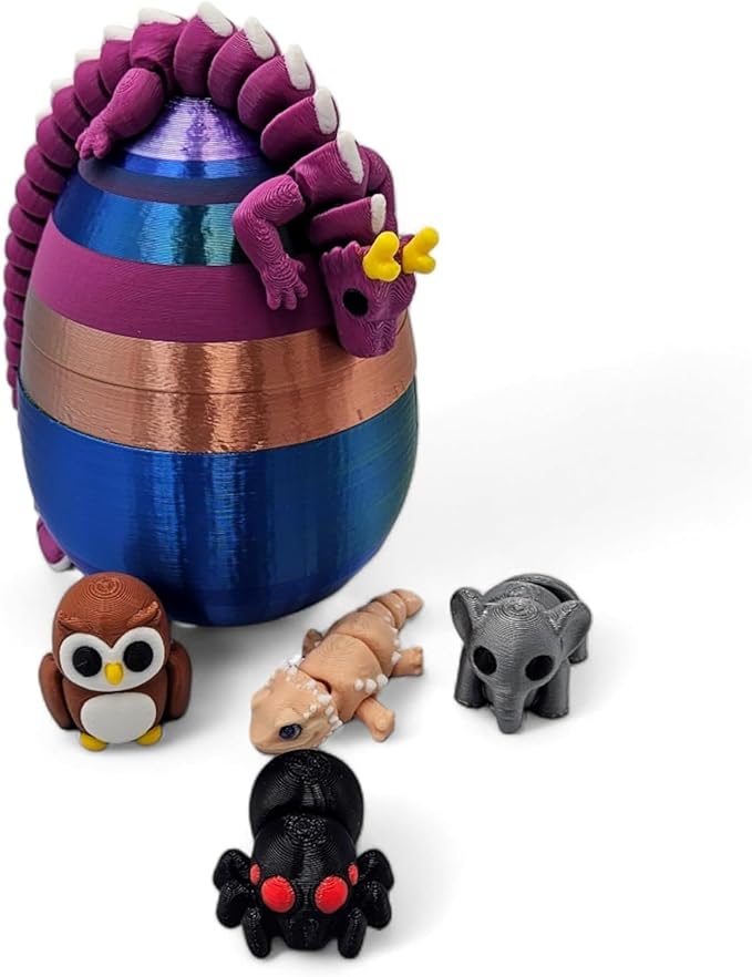 5 Pack Mystery Mini Animal Packs - 3D Printed Articulating Figurines - Unique and Fun Designs Includes Mystery Egg - Stress Relief (5 Pack)