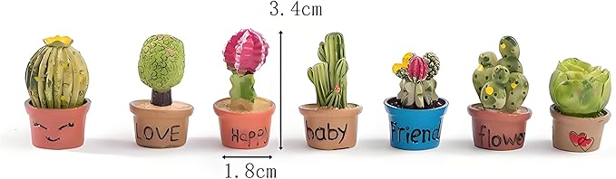 7 Pcs Miniature Succulent & Cactus Figurines – 1:12 Scale Potted Plant Ornaments for Fairy Garden Accessories, Dollhouse Decoration, Micro Landscape Bonsai, Desk & Cake Decor Gift Set