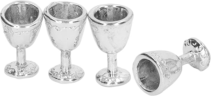 Hosi Miniature Wine Goblet Cup, Alloy Charming Exquisite Robust Dollhouse Mini Champagne Cup Simulation 1:12 Dollhouse (4 Silver)