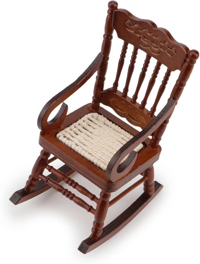 Dollhouse Chairs 2PCS Miniature Rocking Chair 1:12 Scale Wooden FurnitureAccessories Tiny Mini House Home Outdoor Cake Topper Decoration ModelLiving Room Scene Christmas Craft Displays (Brown)