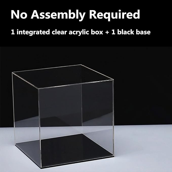 Cliselda Acrylic Display Case with Black Base 4x4x4 inch, Clear Square Acrylic Box Cube Small Storage Containers, Fully Assembled Dustproof Plastic Display Box for Collectibles Action Figures