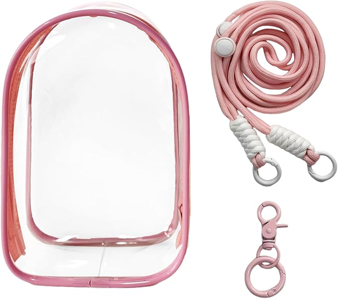 Clear Figure Display Bag with Keychain and Lanyard, Protective Doll Case, 18.5cm/7.28in Crossbody Doll Storage Bag