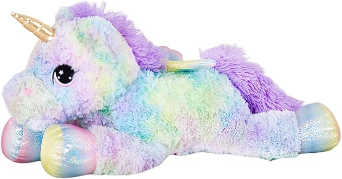 24 Inch Rainbow Colors Rose Velvet Unicorn Stuffed Animal Plush Toy with Wings Soft Cute Large Unicorn Plush Animals Pillow Gift for Children Boy Girl Kids Birthday Valentine Decorations