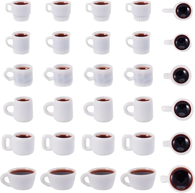 Cheriswelry 24Pcs Mini Resin Coffee Cups Decoration Miniature Coffee Mug Dollhouse Accessories 8.5-14mm for Kitchen Play Party Tableware Desktop Decor