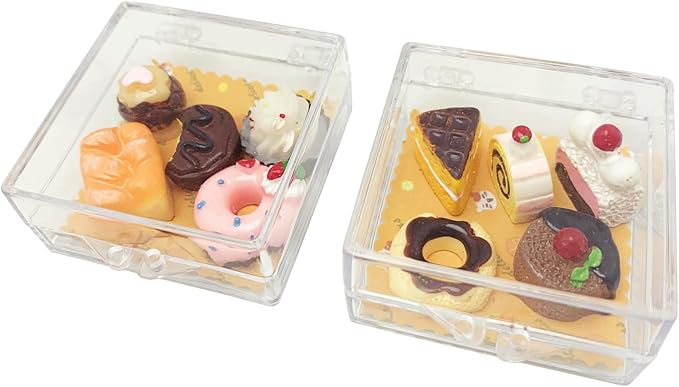 12Pieces Miniature Dollhouse Food Kit Cute 1:12 Mini Cakes Donuts Toast Dessert Kitchen Scene Accessories Micro Landscape Decoration with Acrylic Storage Box