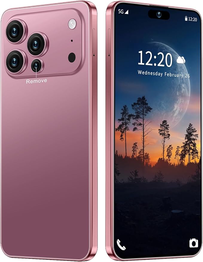 Huness I17PROMAX Smartphone Unlocked Cell Phone,6.99" HD Screen Unlocked Phone,16+512GB Android 15 Battery 7000mAh,Face ID/Dual SIM/5G/Fingerprint Button Unlock/Photos/GPS (Rose Gold, 16+512G)