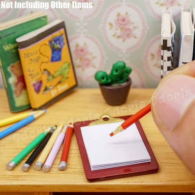 Odoria 1/12 Miniature Colored Pencils and Clipboard Dollhouse Decoration Accessories