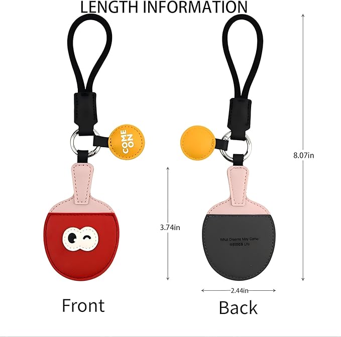 MemeChic Mini Table Tennis Paddle Keychain ，Cute PU Leather Ping Pong Racket Bag Charm & Car Keychain Holder, Unique Gift for Men & Women