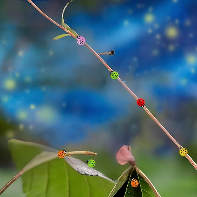 100PCS Colorful Mini Ladybug Decor for Dollhouse Resin Tiny Ladybugs for Crafts Micro Miniature Ladybug for Fairy Garden Dollhouse Micro Landscaping Decoration