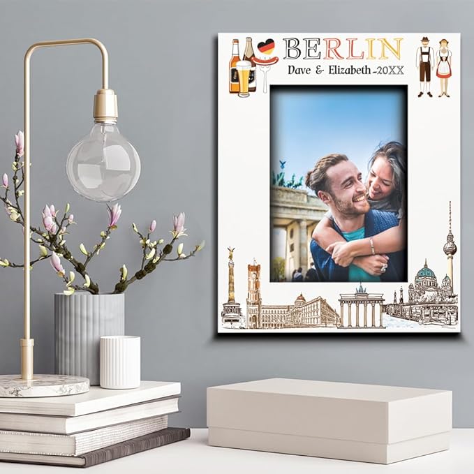 BELLA BUSTA-Personalized Europe Travel Picture Frame– Custom Print Photo Frame with City & Country-Honeymoon, Vacation, Adventure, Favor Keepsake (Berlin (5x7 Vertical))