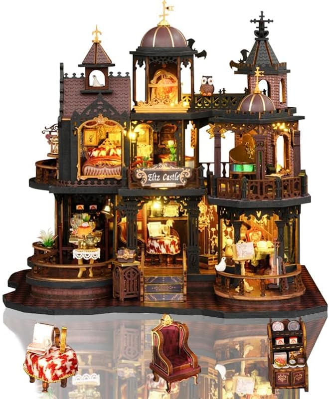 DIY Miniature Dollhouse Kit, Tiny House Kits with Furnitures, Mini House Making Kit to Build for Adults, Hobby Craft Gift for Christmas Day, Castle
