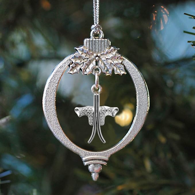 Inspired Silver - Skiing - Silver Christmas Ornament - Unique Charm Christmas Tree Ornament - Holiday Hanging Decoration