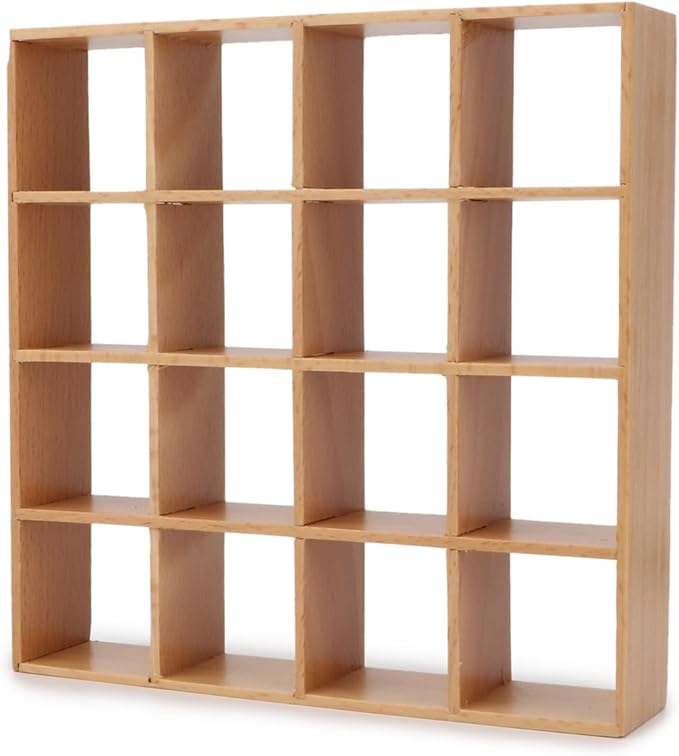 Miniature Furniture Storage Rack 1/12 Dollhouse Furniture 16 Grid Shelf Bookshelf Display Shelf Wall Rack Stand Mini House Scene Decoration (Wooden)