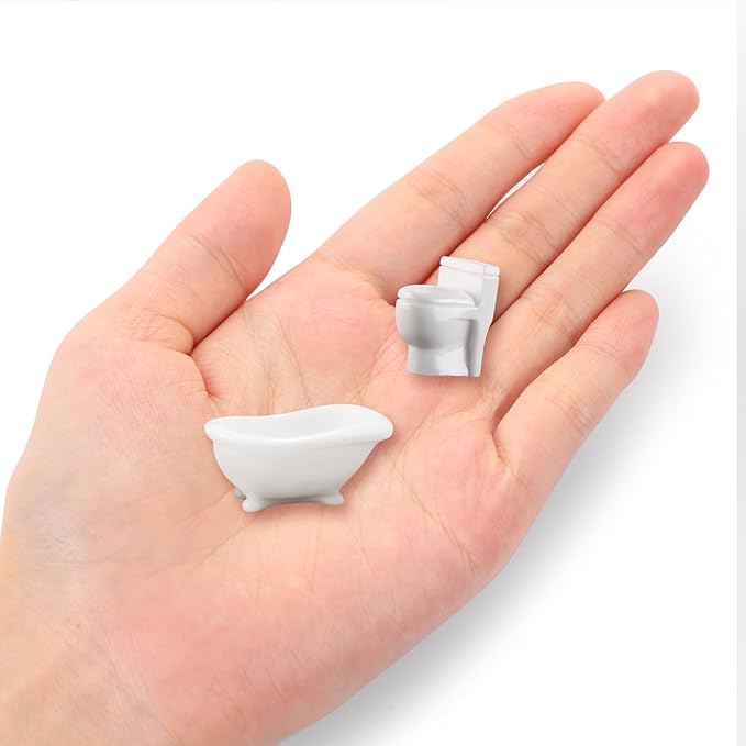 2Pcs Mini Bathtub Toilet Shape Resin Silicone Molds 3D Tiny Lavatory Epoxy Casting Molds for DIY Micro Resin Dollhouse House Kitchen Miniatures Landscape Decor