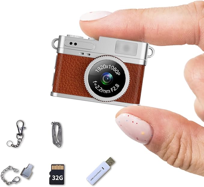 LKT 1080P Mini Keychain Camera with 32GB Card & OTG Adapter, Portable Pocket Digital Camera with Retro Filters & Screen, Tiny HD Camcorder for Phone Transfer, Travel, Kids and Gifts