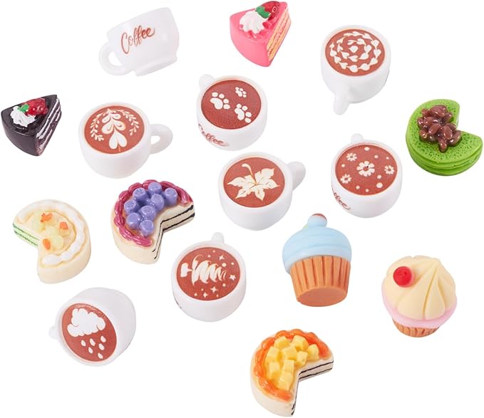 32Pcs Coffee Cups Cake Cupcake Resin Miniature Kitchen Set Fake Drink Food Mini Coffee Mug Lovely Tableware Dollhouse Ornaments for Desktop Decorations Crafts for Adult