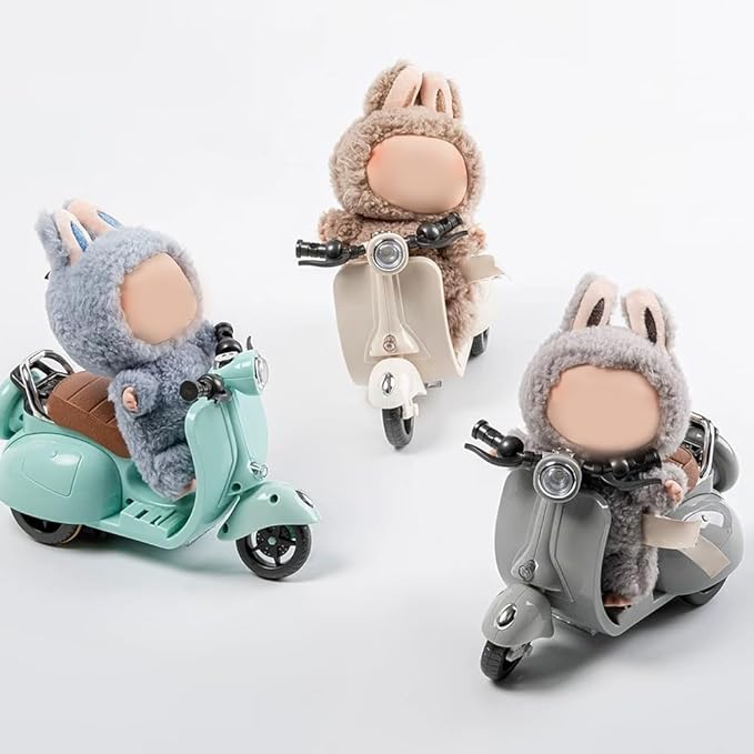 Scooter Toy for Labubu Toy with Light and Music, 360° Rotate Mini Motorcycle for Labubu, Cute Have a Seat for Labubu Accessories, Interactive Toys Desktop Decor for Doll, Battery Not Included (White)