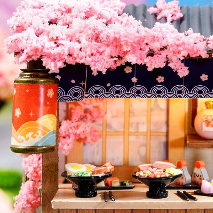 CRIOLPO DIY Miniature Doll House Kit with Furniture, DIY Doll House Miniature Wooden House Kit, Inventive Room, Wooden Dolls House, Ideal for Craft Enthusiasts - Sakura Noodle House