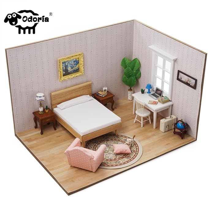Odoria Dollhouse Curio Cabinet Miniature: 1/12 Scale Display Bookcase for Victorian Living Room - Mini Vintage Storage Shelf with Mirror - Tiny Wood Black Furniture Antique