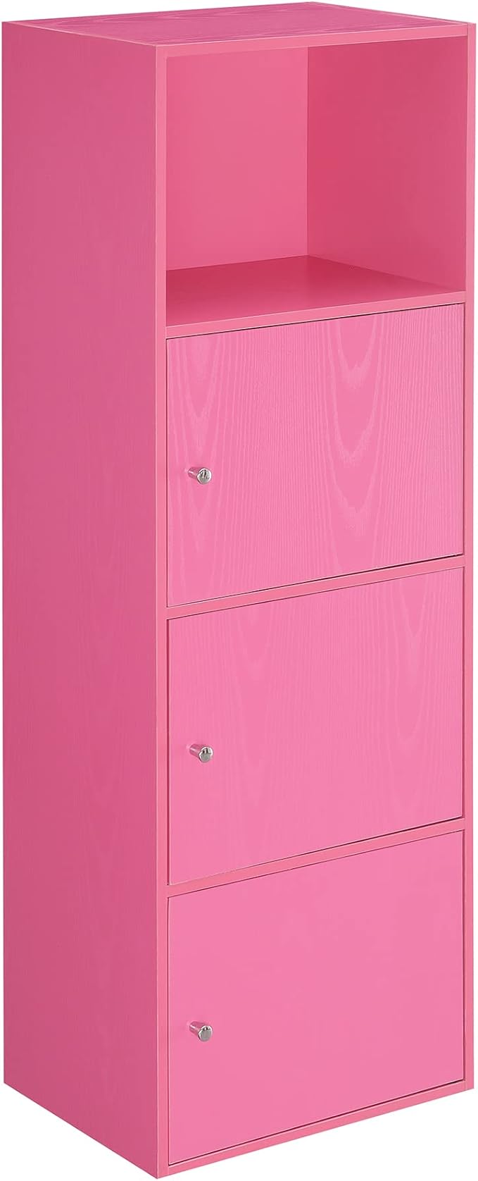 Convenience Concepts Xtra Storage Three-Door Cabinet with Shelf in Pink Wood Finish