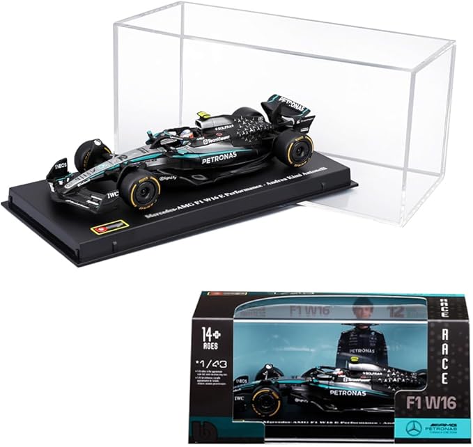 1/43 2025 Race F1 W16 12# Kimi Antonelli F1 63# George Russell Formula Racing Alloy Car Diecast Model (1/43 W16 12# W/Helmet)