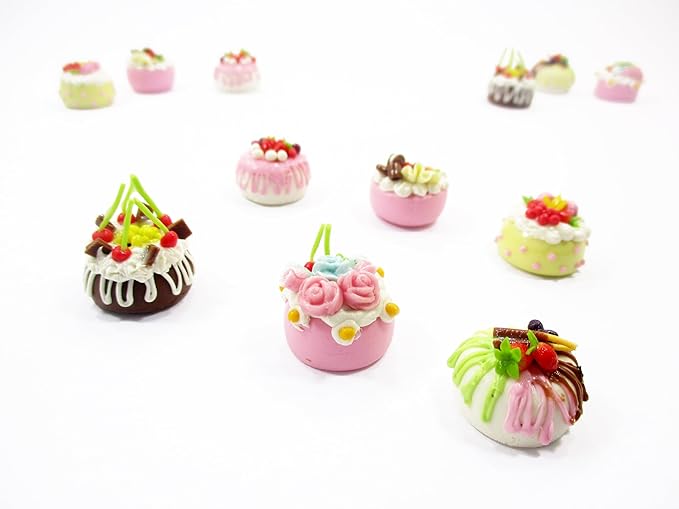 Dollhouse Miniature Food 6 Mixed Fruit Flower Cake 1.8 cm Mini Tiny Bakery 16243