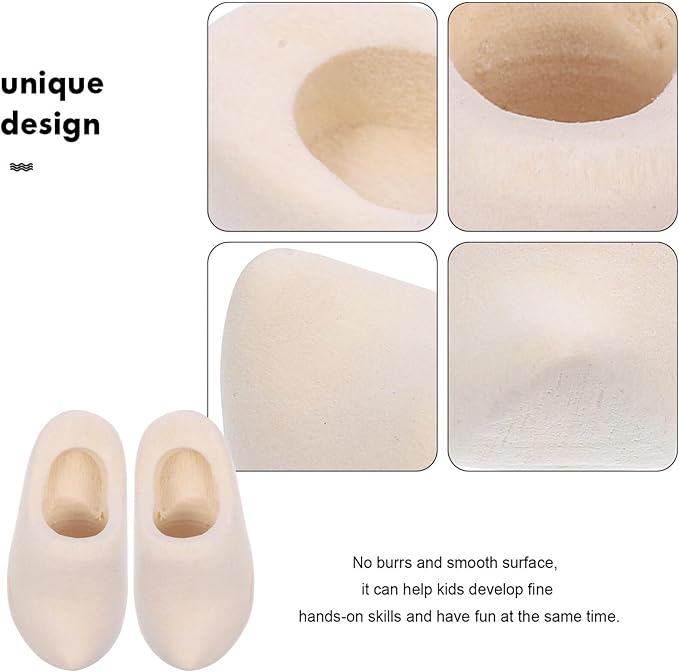 DIYEAH Mini Wooden Clogs 1pair Miniature Wooden Shoes Blank Wooden Shoes Sneaker Make Your Own Dutch Netherland Shoes Doll House Layout Decor Klompen for Dollhouse DIY Crafts 4cm