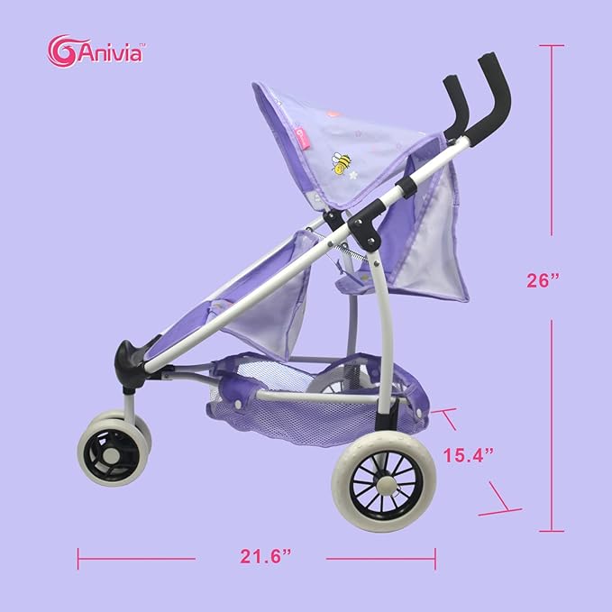Doll Stroller Toy Anivia Realistic Twin Dolls Pram, Doll Pushchair with Shopping Basket Heart Design Gifts for Toddlers and Girls Foldable Baby Doll Stroller Toy (DA310pur)