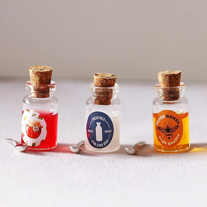 1 Set Resin Miniature Dollhouse Jam Set, Includes, Honey and Jars with Spoon, Kitchen Scene Decor Accessories for Dollhouse Miniatures