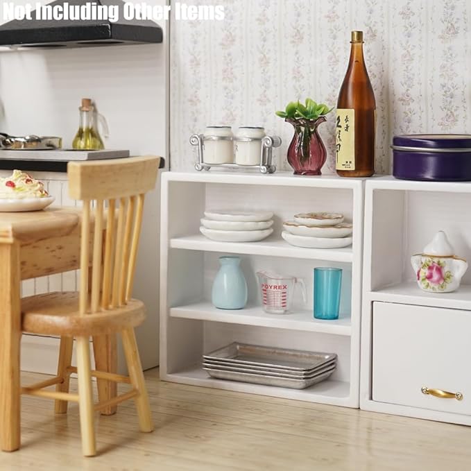 Odoria Dollhouse Bookcase Cabinet Miniature: 1/12 Scale Storage Shelves for Modern Living Room Office - Mini Sideboard Wooden Furniture - Tiny Wall Cube Open Rack Stackable White
