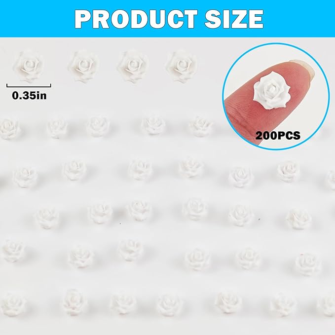 200 Pieces Tiny White Rose Decor for Dollhouse Mini Resin Decor for Crafts Tiny Things for Fairy Garden Micro Landscaping Decoration