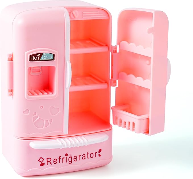 Dollhouse Mini Refrigerator Furniture, Essential Kitchen Accessory for Dollhouse, Compatible with Mini Foods, Kids' Playhouse Decor