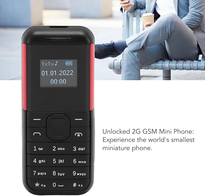 GOWENIC Small Mini Phone, 2G GSM Dual SIM Unlocked Smartphone, 0.66inch Screen 380mah Kids Small Smartphone, Bluetooth Sound Player Basic Phone (Black Red)