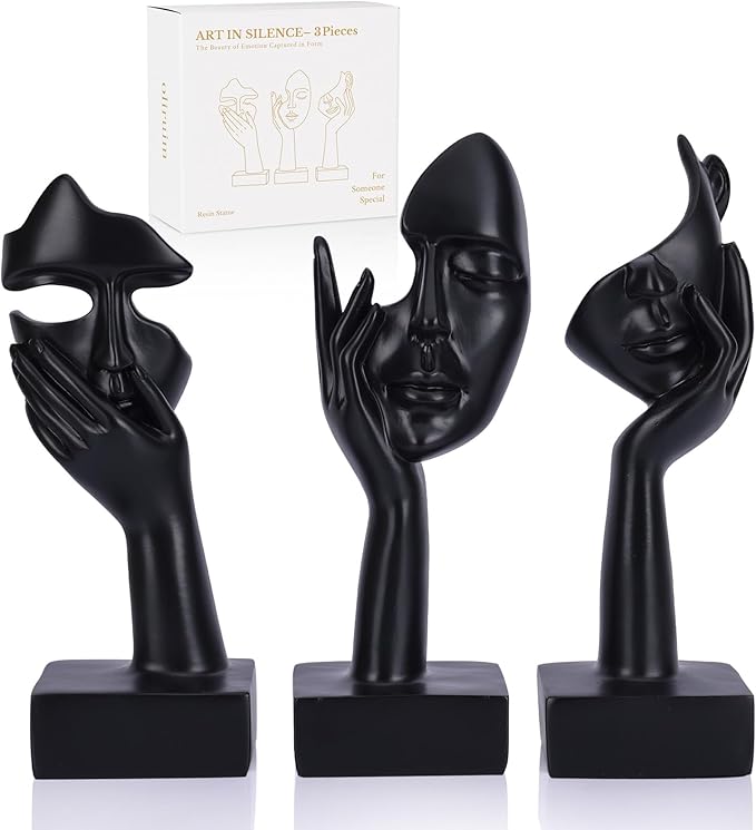 oliruim 3 Pcs Thinker Large Statue Set - Black Art Abstract Home Accent Figurines for Living Room, Bedroom, Shelves, Office Desktop, Coffee Table Decor, Gift for Women (3 Pcs Black, 9")